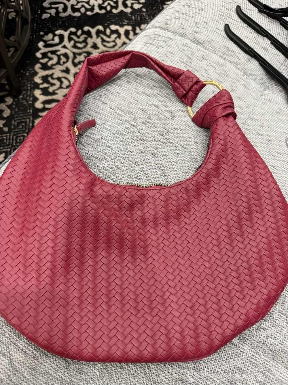 Primark Woven Crescent Shoulder Bag in Berry